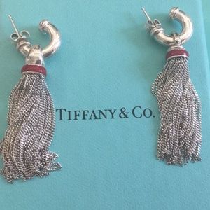 Tiffany & Co Sterling Silver Tassel Red Enamel  Lifesaver Earrings